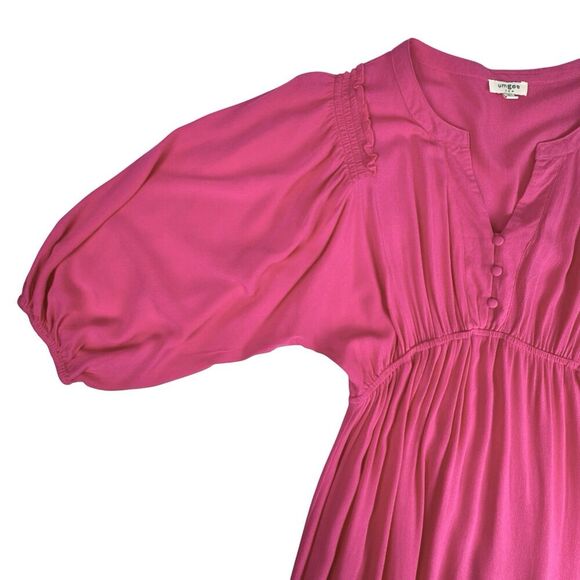 Umgee Women Tiered Midi Dress L Pink Balloon Sleeve Peasant Boho Cottagecore - Picture 7 of 16